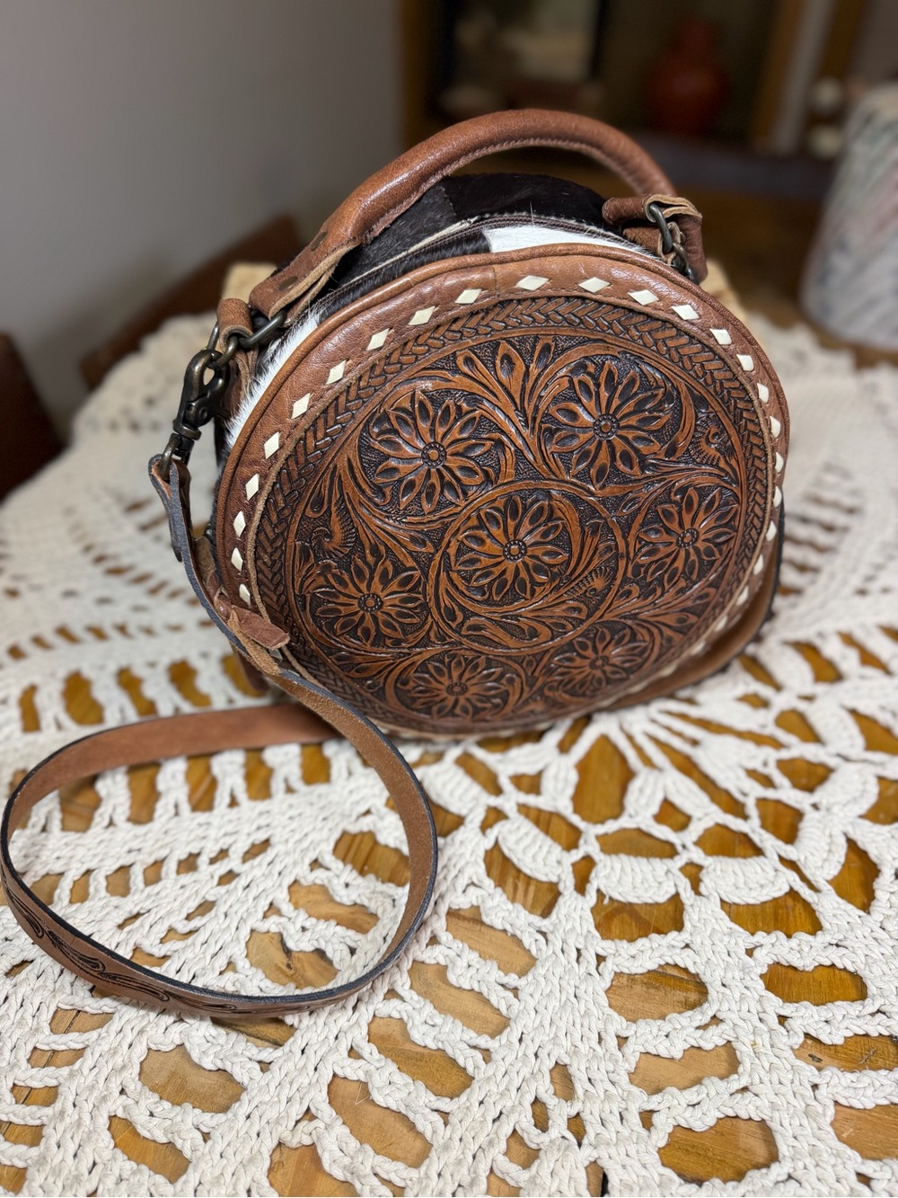 American Darling Canteen cowhide Tooled Leather Bag Western Crossbody Cowgirl